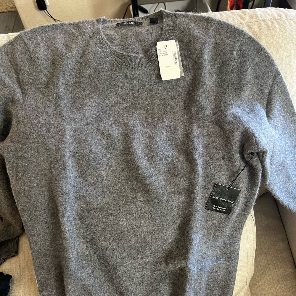 100 % cashmere grey sweater- Saks fifth Avenue